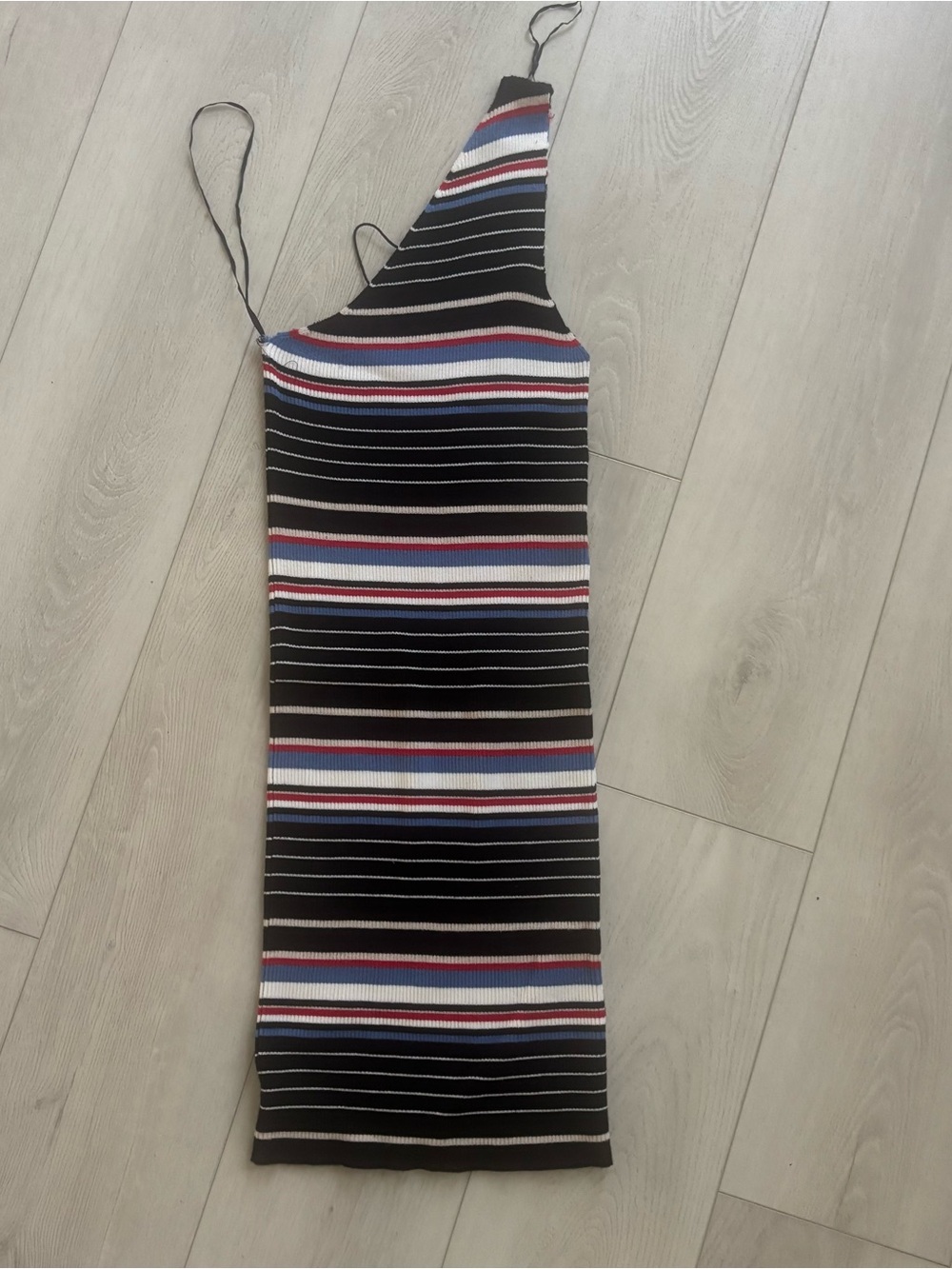 Zara Striped One-Shoulder Knit Dress - Black with Multicolor Stripes